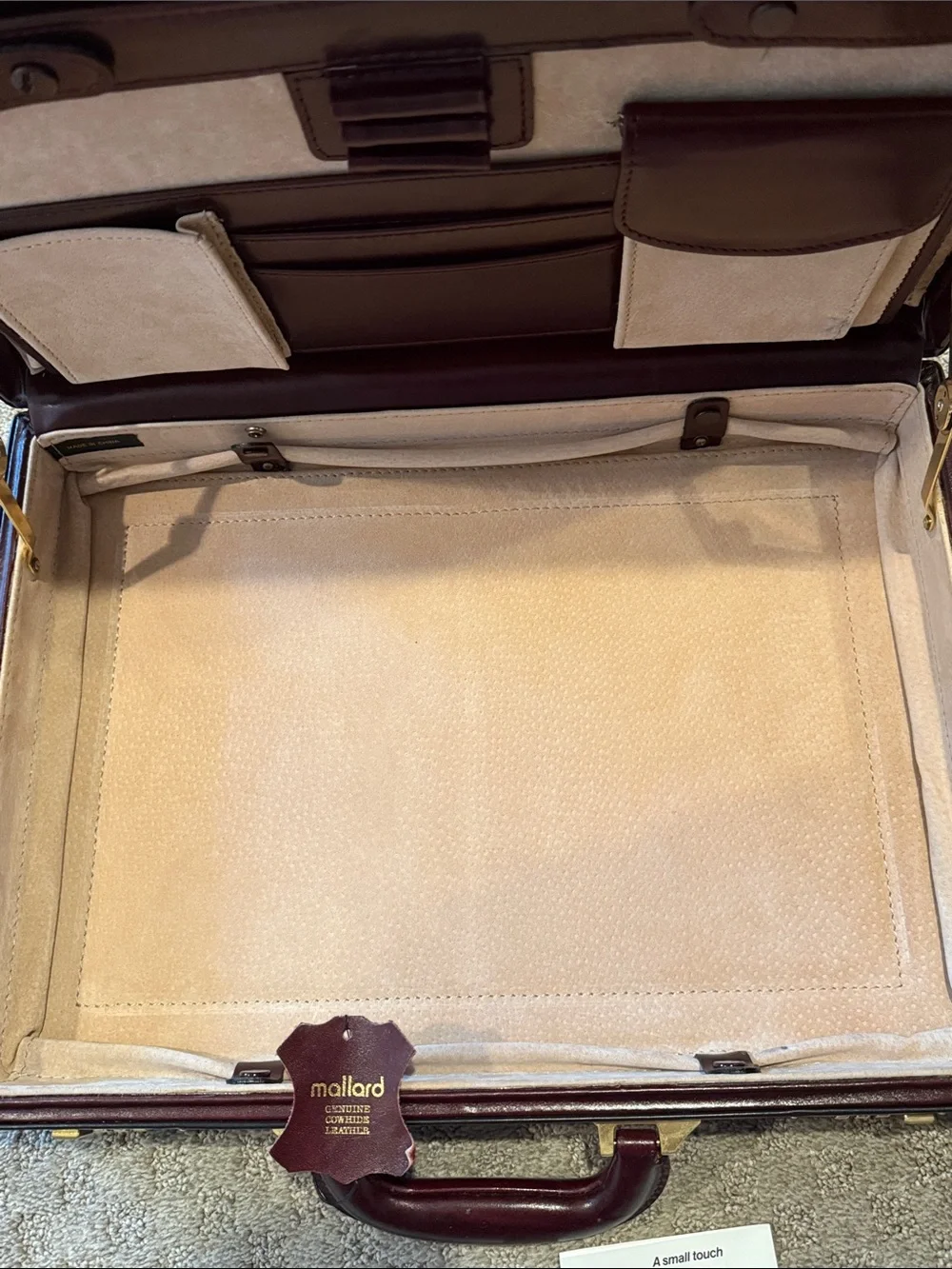 New Burgundy Leather Men's Briefcase with leather legal size pad holder